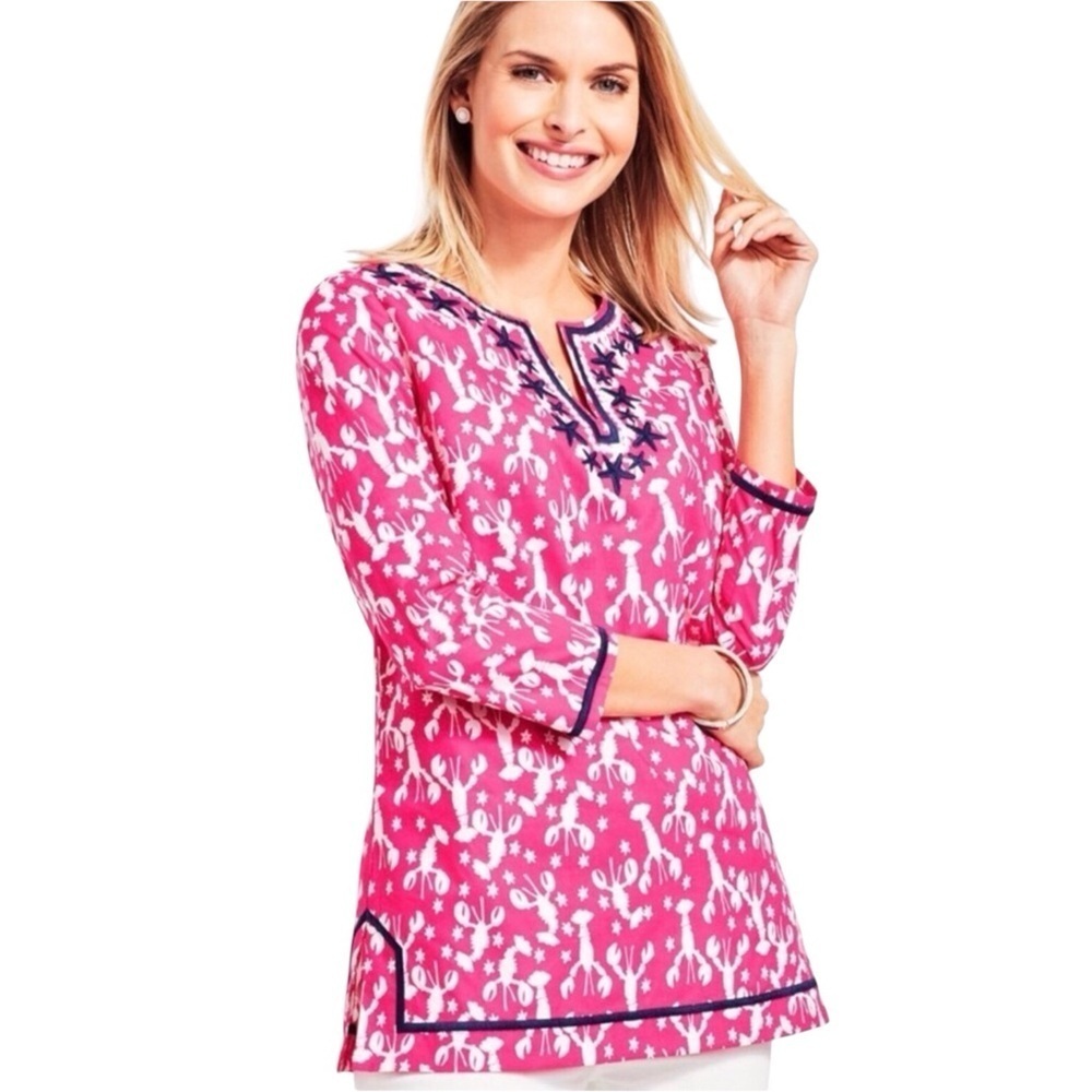 Talbots Pink White Lobster Beachy Tunic Size M